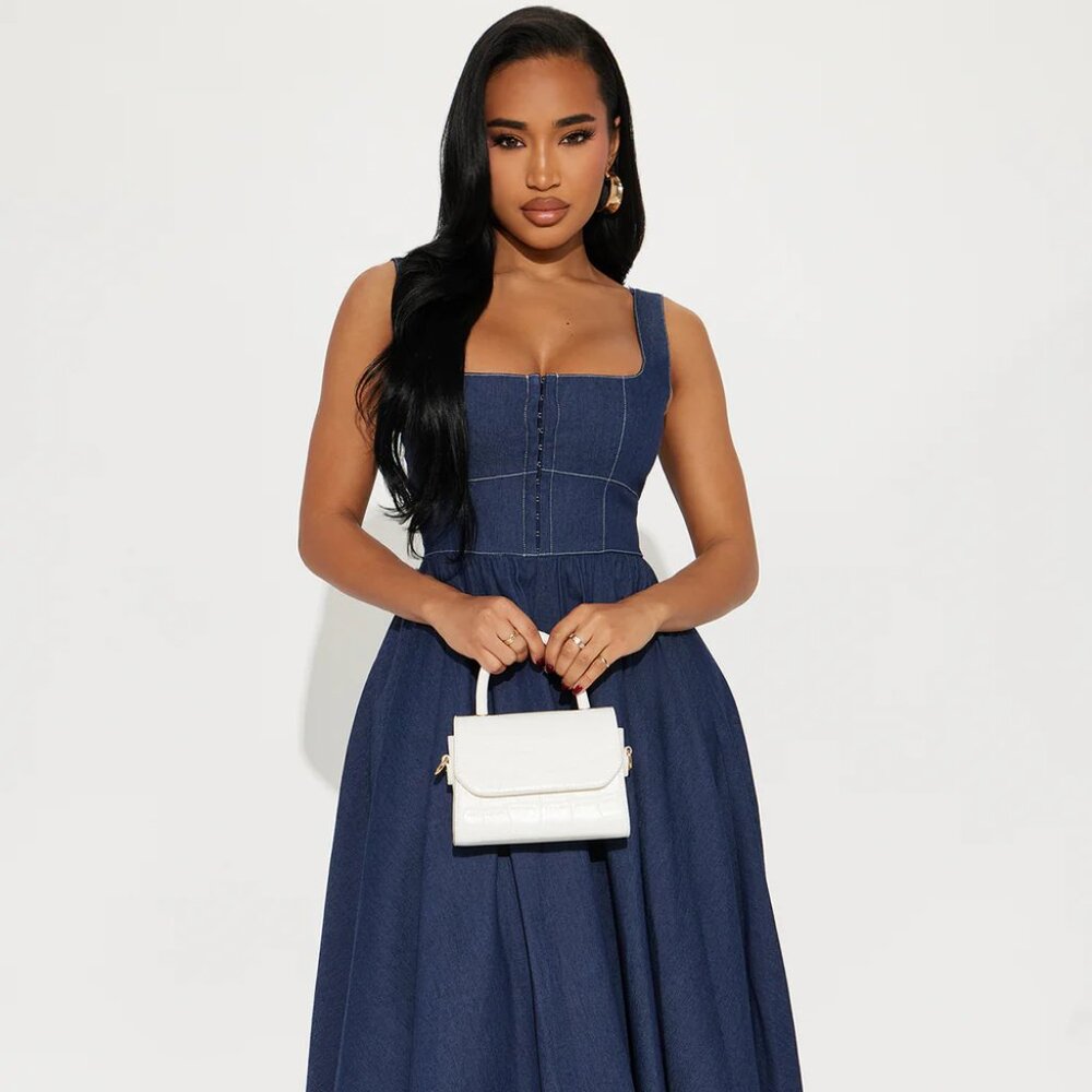 Fashion Nova Kya Denim Midi Dress - Dark Wash - FREE SHIPPING!